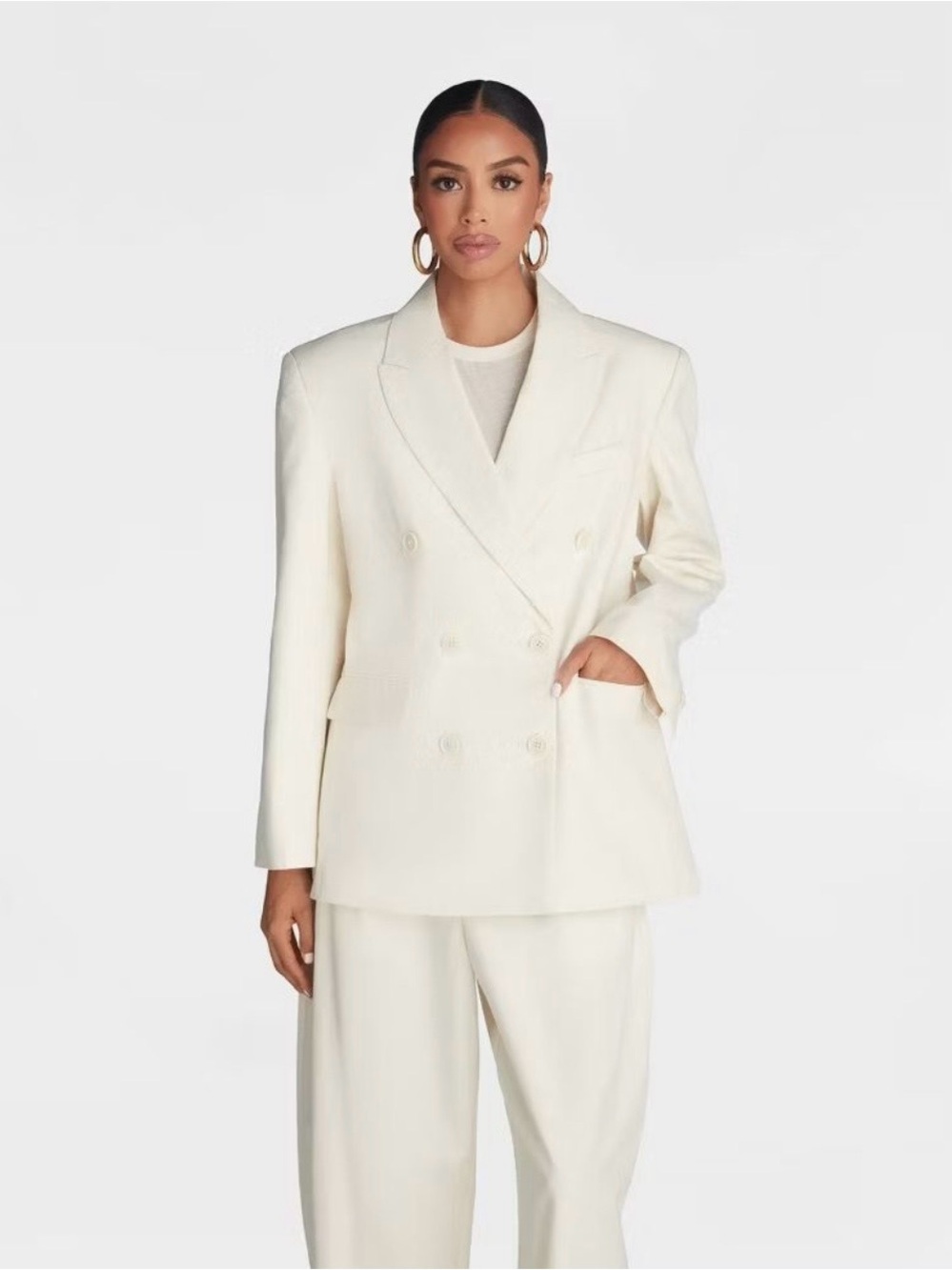 Kbb : KAHLANA David L Blazer Medium:Double-Breasted Cream Blazer Jacket NWT